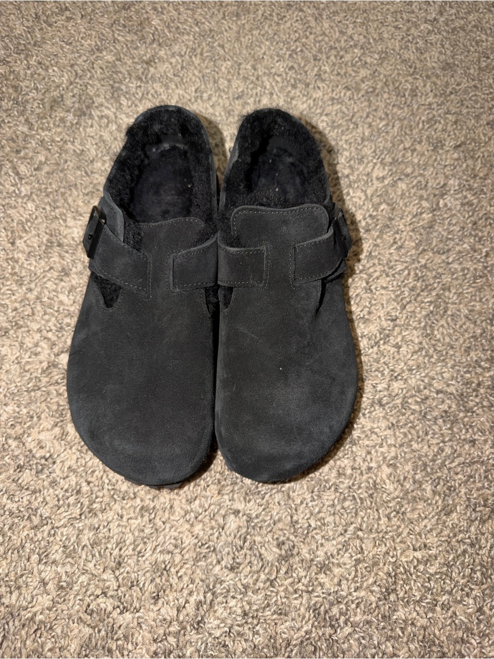 Birkenstock Black Suede Shearling-Lined Clogs